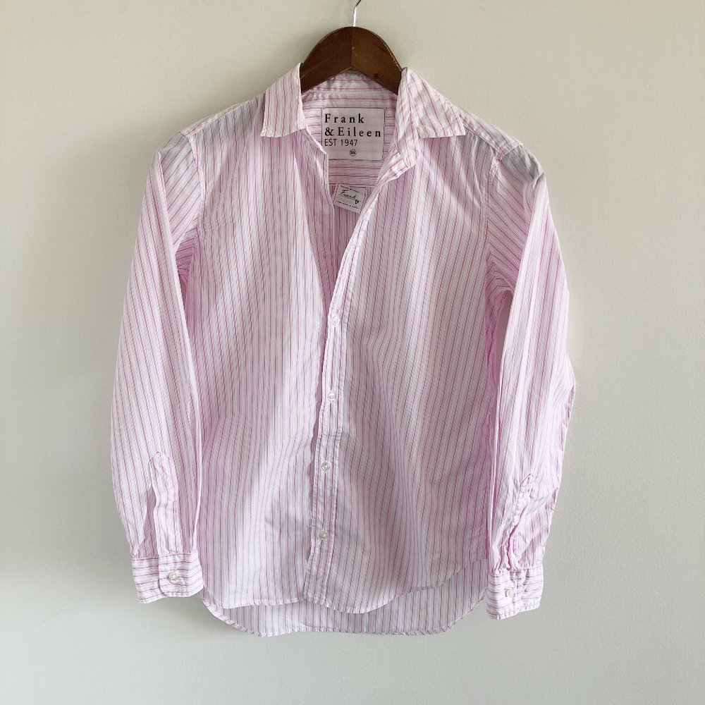 Frank & Eileen Frank Stripe Button Down Shirt Top XS Pink White 100% Cotton